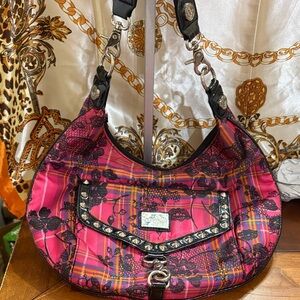 Betsey Johnson Pink and Black Plaid Shoulder Bag